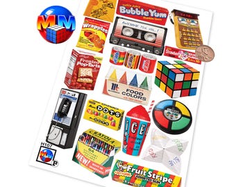 Borderless 80s Nostalgia Sticker Sheet – Retro Toys, Snacks & Games, Glossy Vinyl