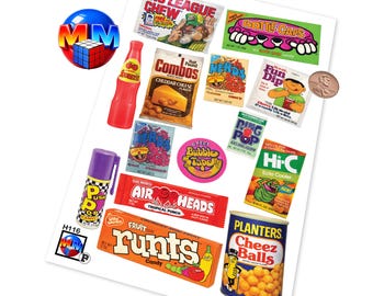 Borderless 80s Nostalgia Sticker Sheet – Retro Candy, Snacks & Drinks, Glossy Vinyl
