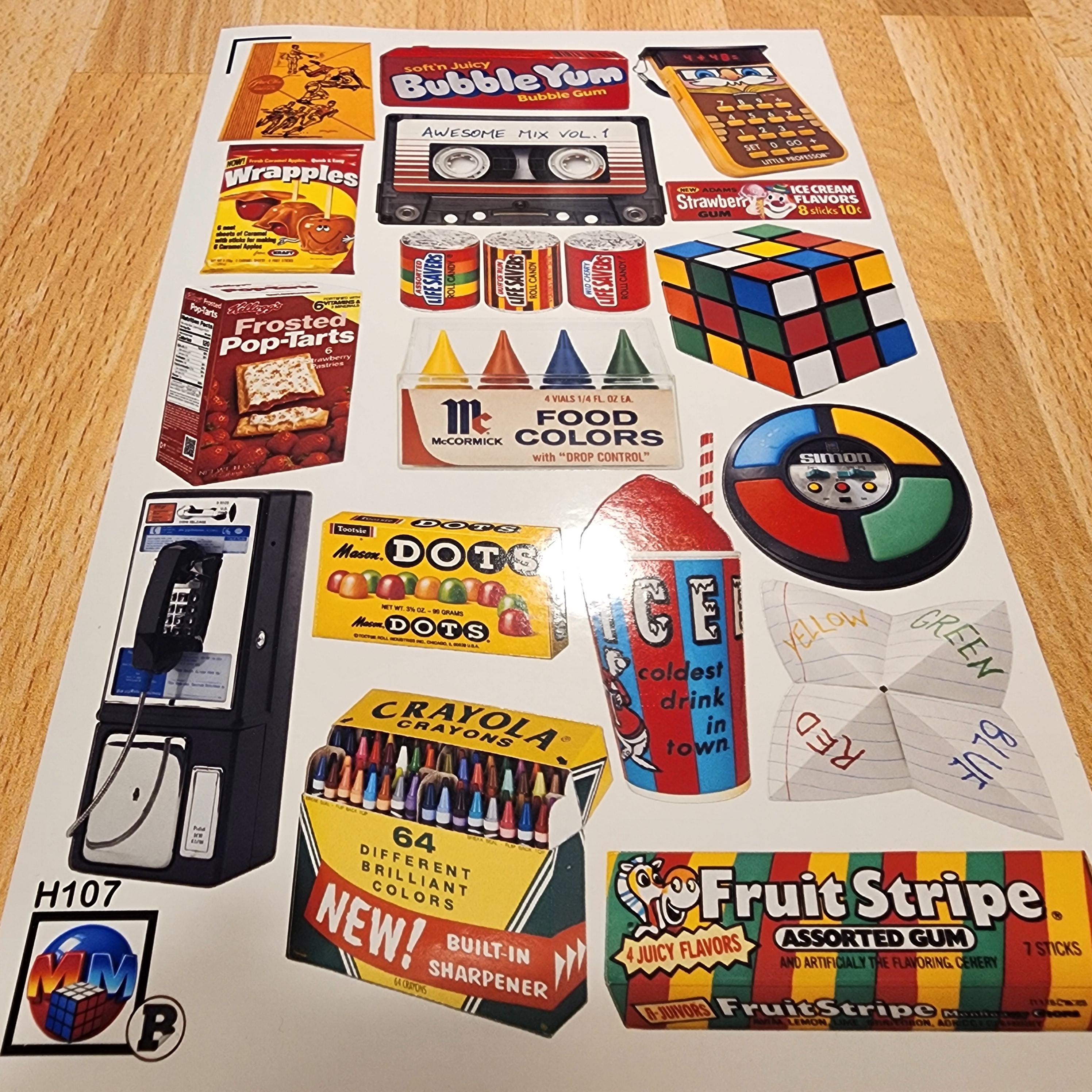 Borderless 80s Nostalgia Sticker Sheet – Retro Toys, Snacks & Games ...