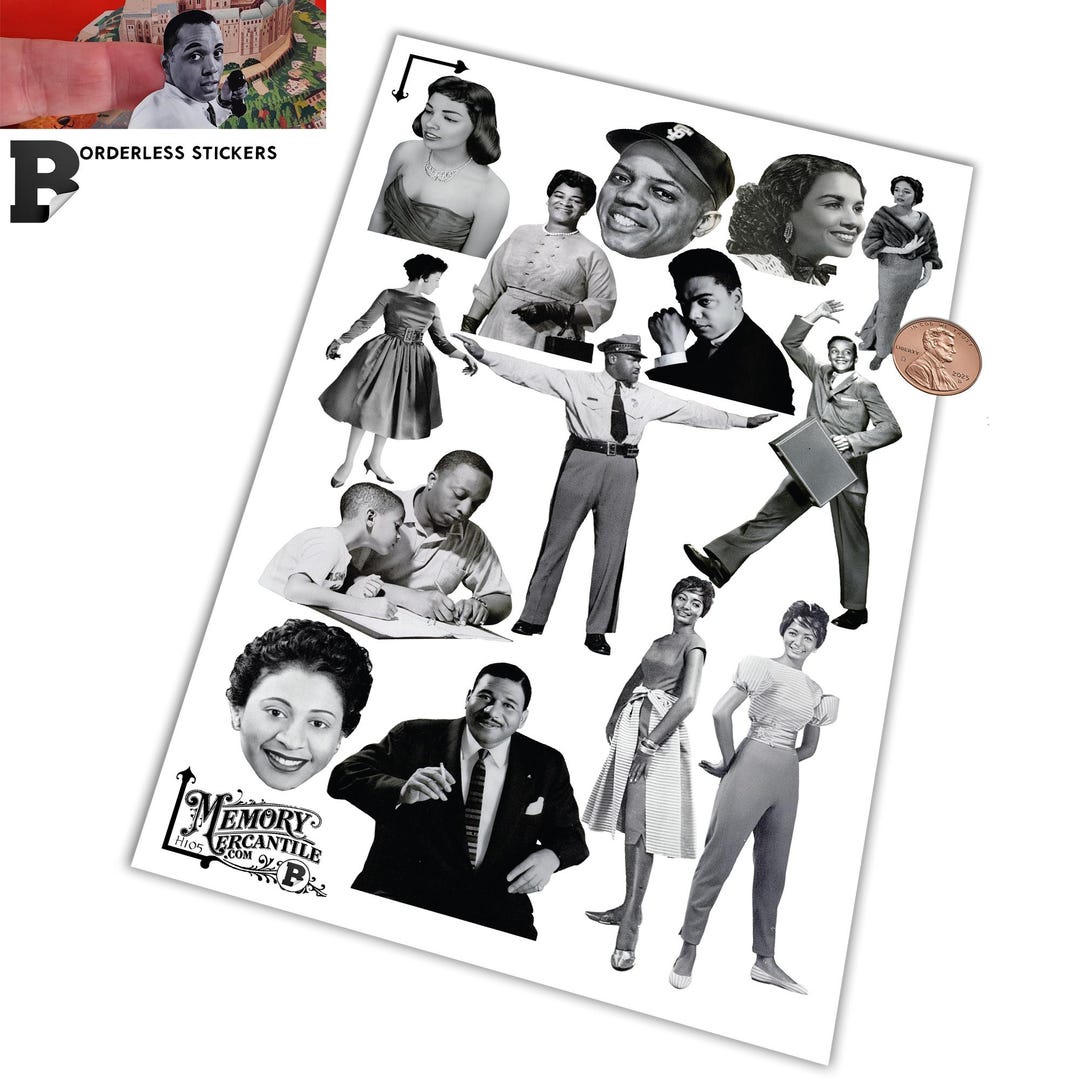 Borderless Vintage Collage Sticker Sheet – B&W Glossy Vinyl, Journaling ...