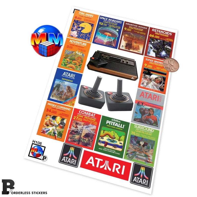 Borderless Retro Atari Game Stickers – 80s Video Game Art, Glossy Vinyl bild 1