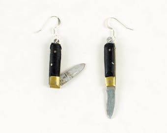 Knife Earrings in White, Black, Brown and Red