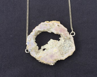 Rainbow Quartz Druzy Slice Necklace