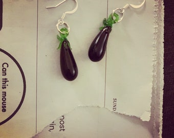 Glass Eggplant Earrings