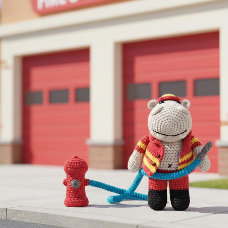 Harry the Hippo Fireman Crochet Pattern – Brave Amigurumi Hippo PDF ...