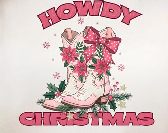 Pink Cowboy Boots Christmas PNG, Western Holiday Clipart (300 DPI)