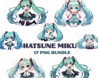 Imágenes prediseñadas de Hatsune Miku, pegatinas de anime kawaii (descarga digital)