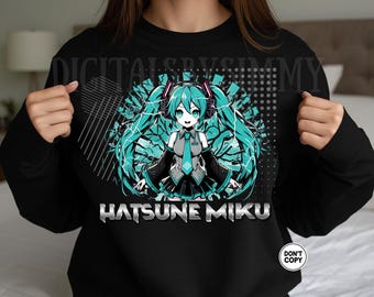 Camiseta Hatsune Miku PNG, Camiseta Anime Vocaloid Png, Ropa de calle japonesa UNISEX 300 DPI, sublimación PNG, uso comercial (Descarga digital)