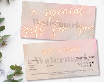 Gift Certificate Template - Light Glow in English and Spanish (Printable, Editable, Customizable, Watercolors, Neon Writing, Abstract)