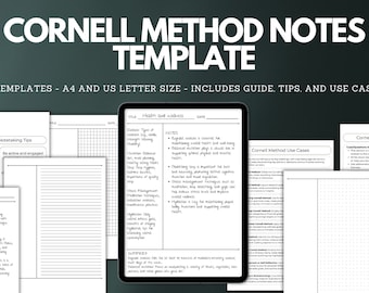 Cornell Method Notes Templates and Guide, Tips, and Use Case Pack (Printable PDF, Digital Download, Size A4 and US Letter)