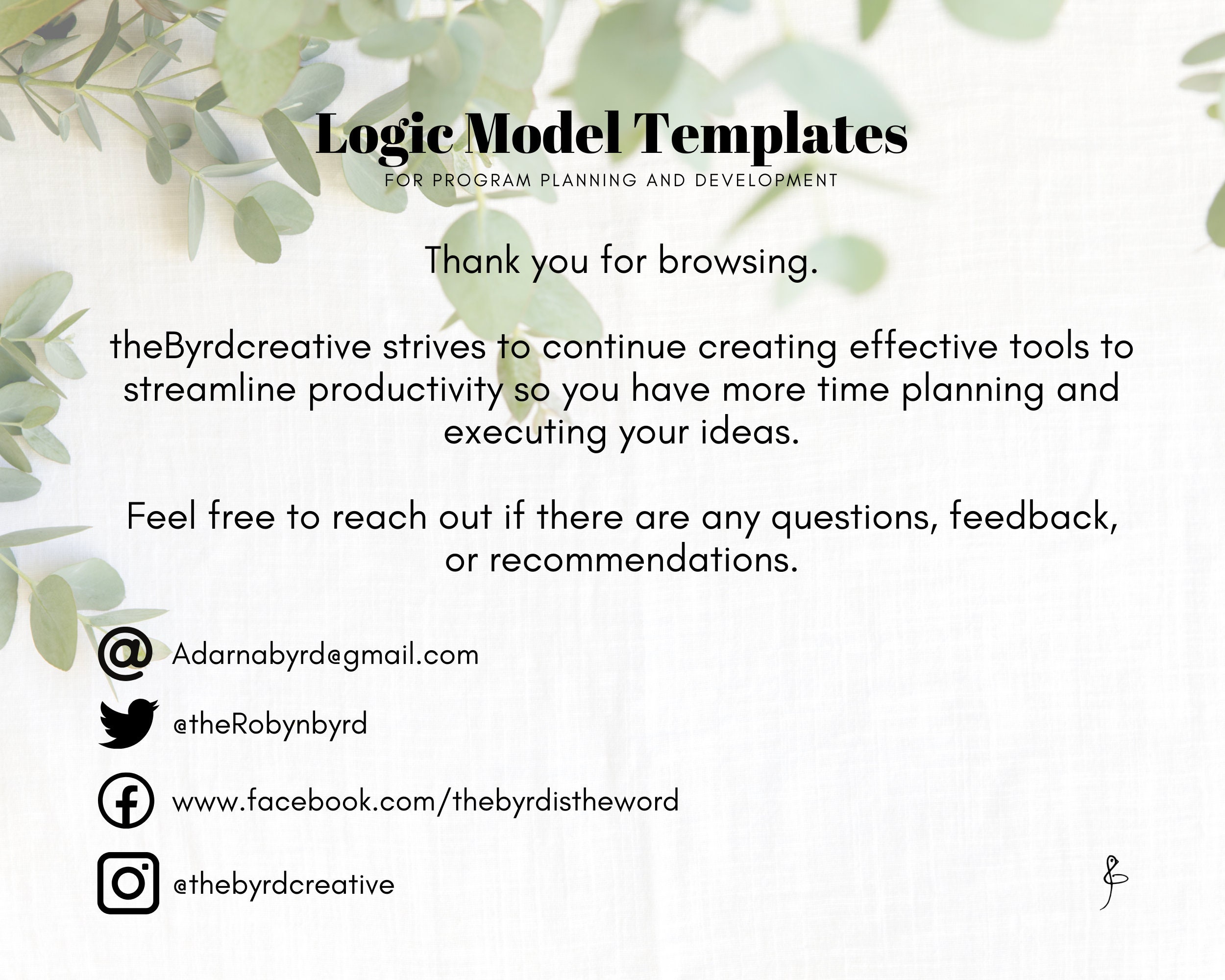 Logic Model Template fillable and Editable for Program Planning and