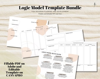 Logic Model Template (Fillable and Editable) for Program Planning and Development (Grant Planning, Organization, Project, Boho Minimal)