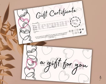 Gift Certificate Template - Valentines Line Drawn Hearts (Printable, Customizable, Minimalism, Business, Organization, Limited Edition, Fun)