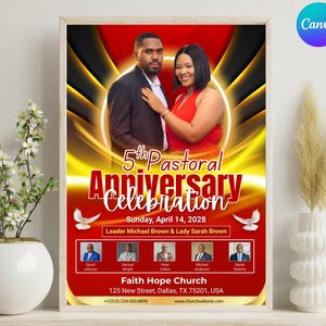 Church Anniversary Flyer Template, Pastoral Appreciation Event Program Flyer, Elegant Canva Design, Instant Download