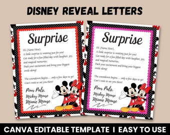 Bewerkbare brieven van Mickey en Minnie, Disneyworld Reveal, Disneyland Reveal-cadeau, verrassingsreisbrief