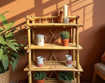 Handmade Bamboo Shelf Stand – 4 Tier Rustic Organizer – Natural Boho Storage Rack