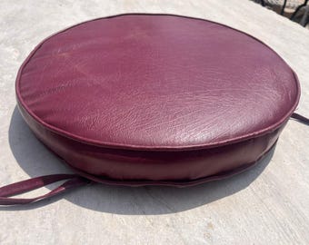 Handgemachter marokkanischer Leder-Sitzpouf - Burgund rundes Bodensitzkissen Ottomane