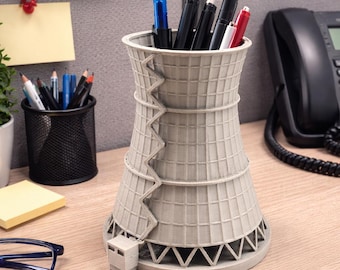 3D Printed Cooling Tower Pen Holder – Unique Industrial Desk Organizer