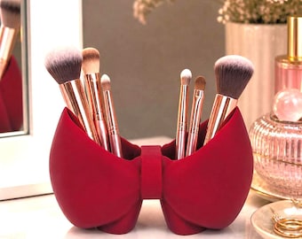 Bow Makeup Brush Holder • Cute Vanity Organizer • Choose Your Color • Makeup Brush Cup • Coquette Room Decor • 3D Printed Beauty Storage