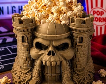 Skull Castle Popcorn Bowl • 3D Printed Movie Night Snack Holder, Gothic Decor