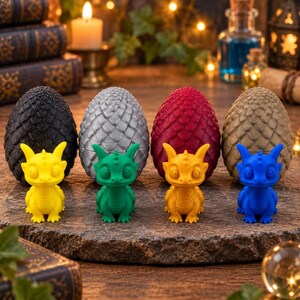 Wizard House Baby Dragon Egg Set of 4 | 3D Printed Fantasy Dragons | Magical School Decor | Mini Dragon Figurines | Dragon Lover Gift