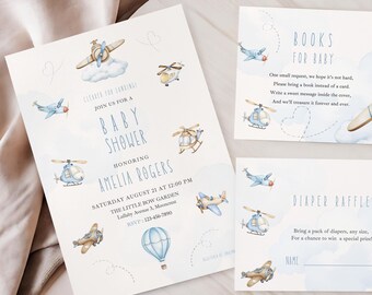 Airplane Baby Shower Invitation Set, Cleared for Landing Invite,diaper ...
