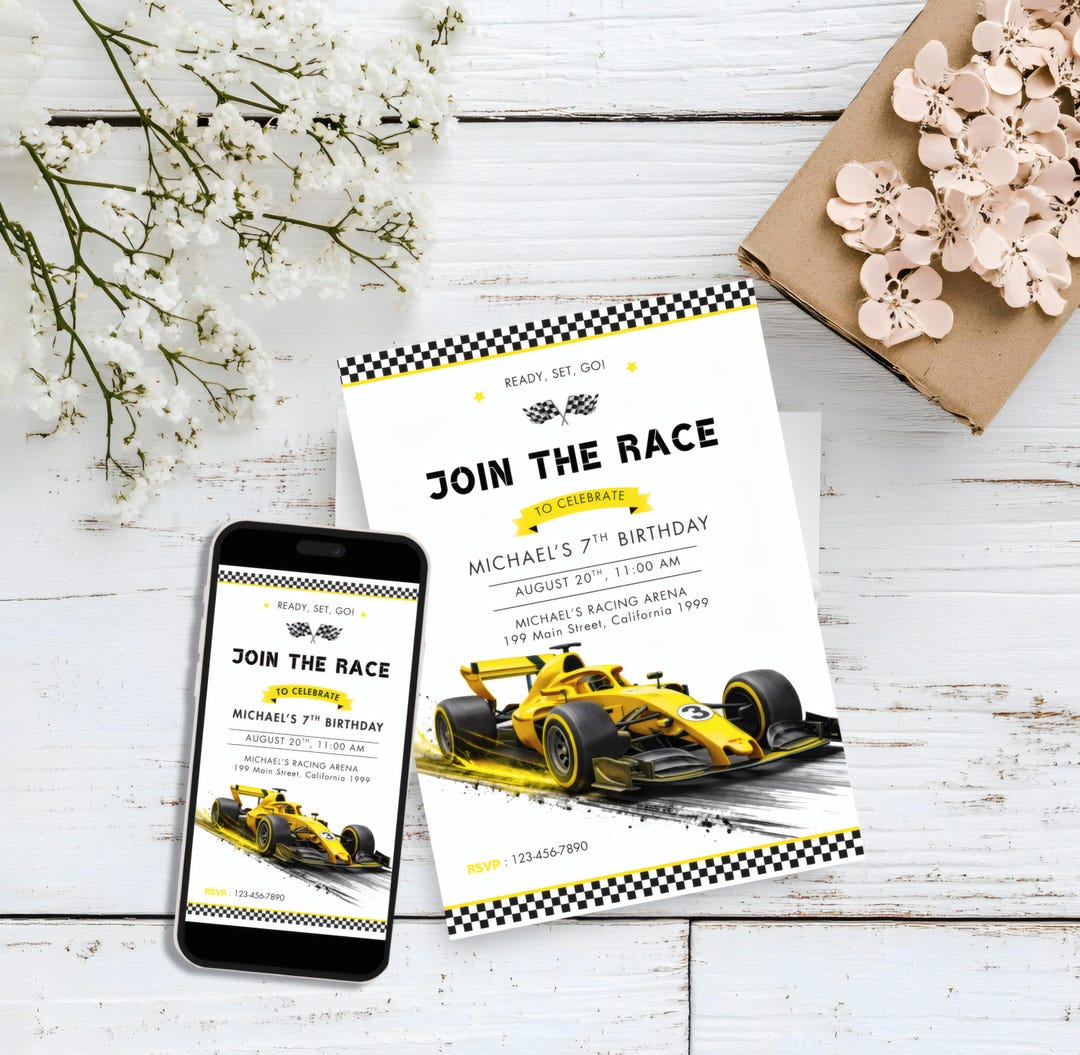 Invitations In Racing Example Race Car Birthday Invitation, Formula One Party Invite, Kids Racing ...