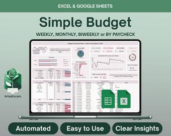 Simple Budget Planner Excel Google Sheets | Weekly Monthly Biweekly Paycheck Budget Spreadsheet | Personal Finance Template — Soft Grey