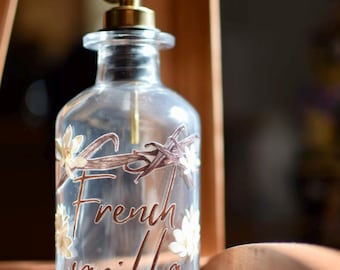 Custom French Vanilla Syrup Dispenser Bottle | Glass Coffee Syrup Pump | Refillable Kitchen Bottle | Coffee Bar Accessories