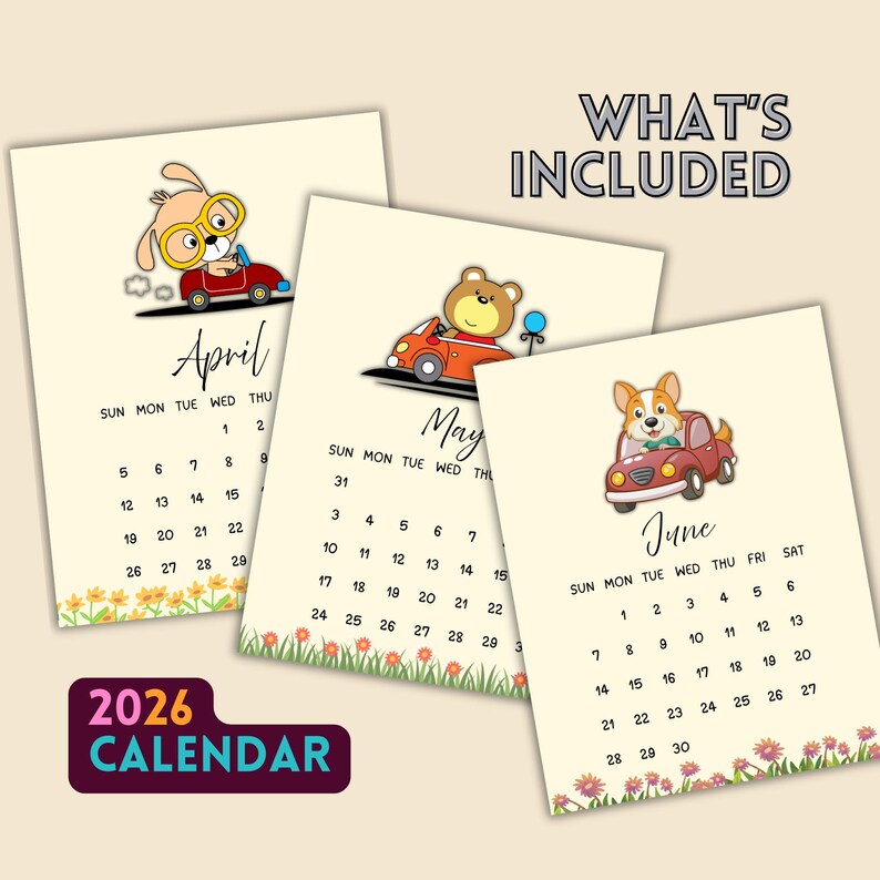 Kids Calendar Printable 2026, Cute and Fun Monthly Calendars for Kids ...