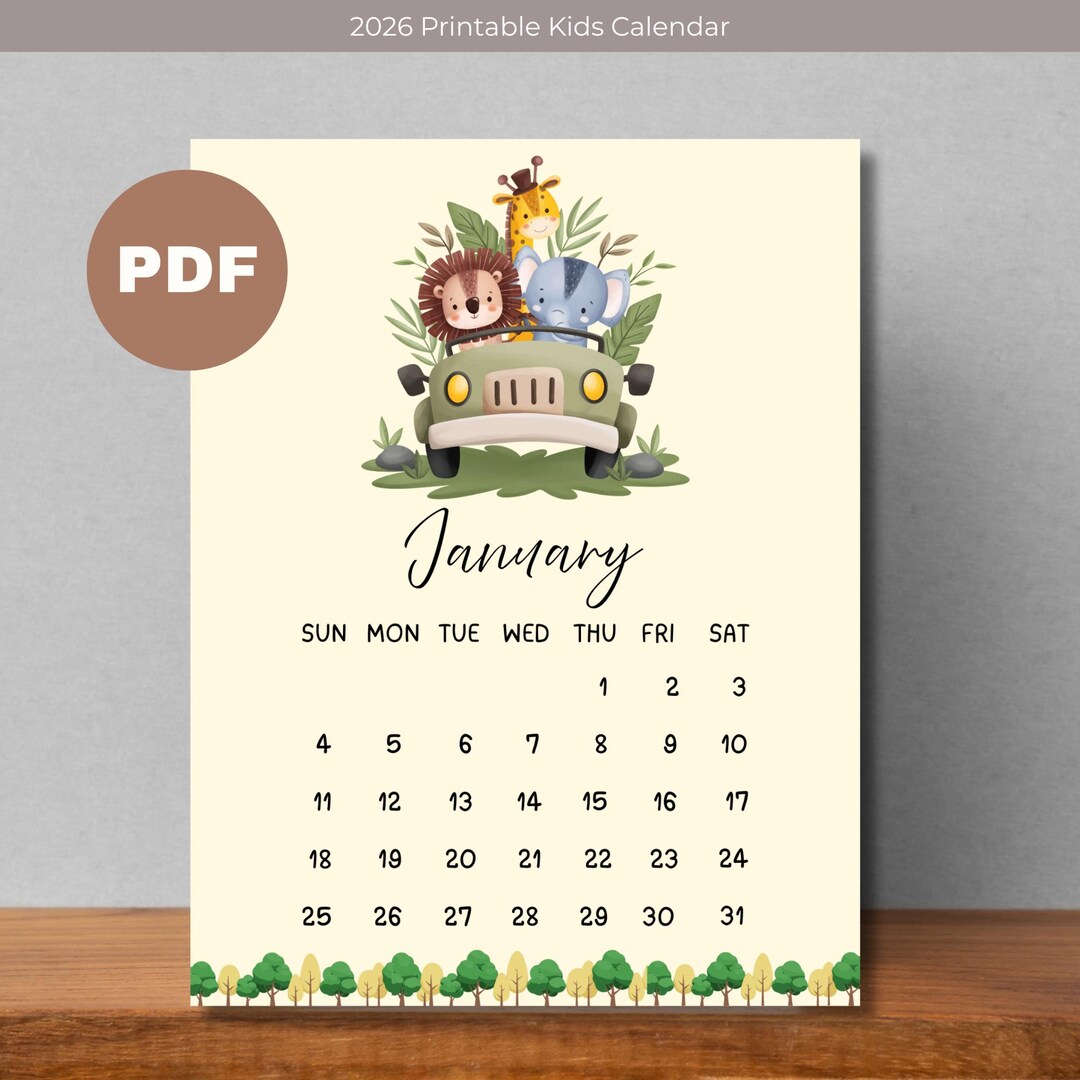 Kids Calendar Printable 2026, Cute and Fun Monthly Calendars for Kids ...