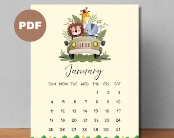 Calendario infantil imprimible 2026, calendarios mensuales divertidos y bonitos para niños, calendario mensual de pared PDF/A4, tamaño carta (EE. UU.) y 5x7 pulgadas, descarga instantánea.