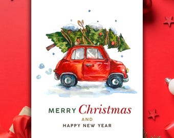 Merry Christmas Printable| Festive Holiday Greeting Card| Digital Download Printable