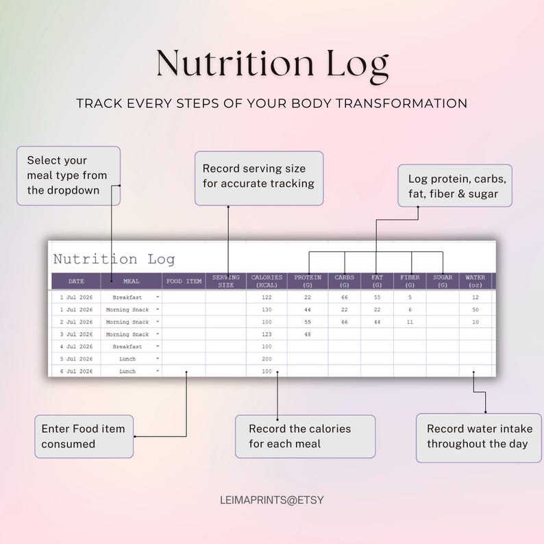 Ultimat träningsplanerare Kalkylblad Viktminskningsspårare Näringslogg Styrkelyftningsträning Pilates Träningsspårare Google Sheets bild 6