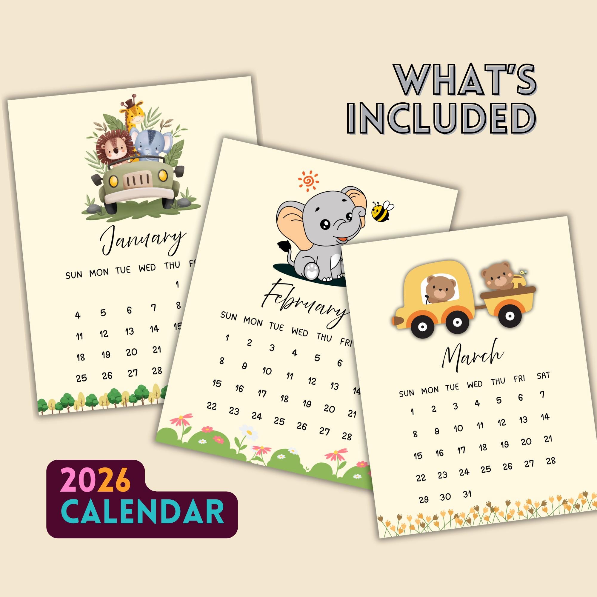 Kids Calendar Printable 2026, Cute and Fun Monthly Calendars for Kids ...