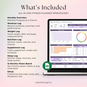 Ultimat träningsplanerare Kalkylblad Viktminskningsspårare Näringslogg Styrkelyftningsträning Pilates Träningsspårare Google Sheets bild 3