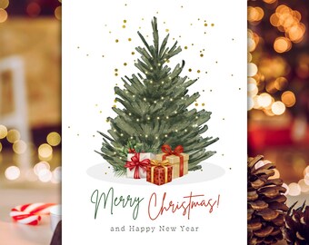 Christmas printable Greeting Card| Watercolor Tree Illustration| Digital Download