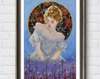 女性抽象アート - 大きなオリジナル油絵 - 具象モダンアート - 花の壁