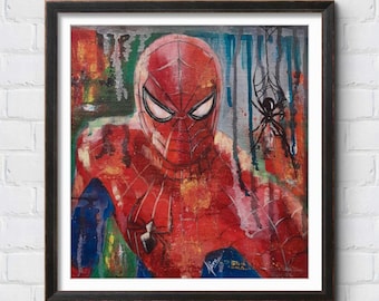 Spiderman Acrylic Painting | Original Superhero Pop Art (32x30.3 cm)