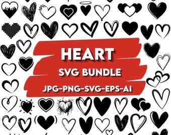 Hand Drawn Heart Doodle SVG Bundle: Love Clipart, Silhouette (Digital Download)