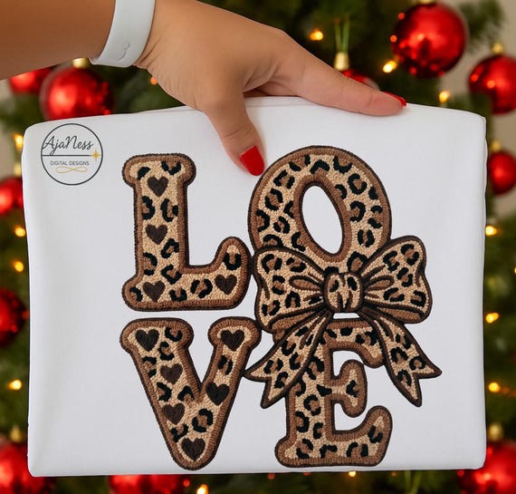 Leopard Print LOVE PNG | Faux Crochet Valentine Design | Love Coquette Bow Digital Download for POD