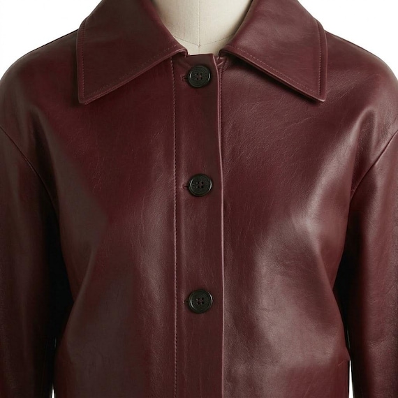 Women's Burgundy Cropped Real Leather Jacket Handmade Genuine Lambskin Jacket