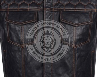 Men's Genuine Lambskin Leather Motorcycle Vest Biker Style Waistcoat