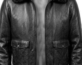 Men's B6 Black Sheepskin Shearling Aviator Jacket Real Leather Pilot Flight Coat