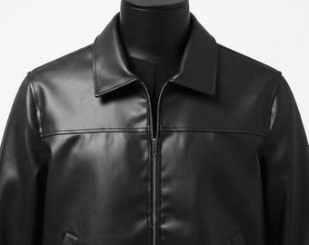 Men's Genuine Cowhide Leather Bomber Jacket  Zip Up Biker Motorcycle Coat