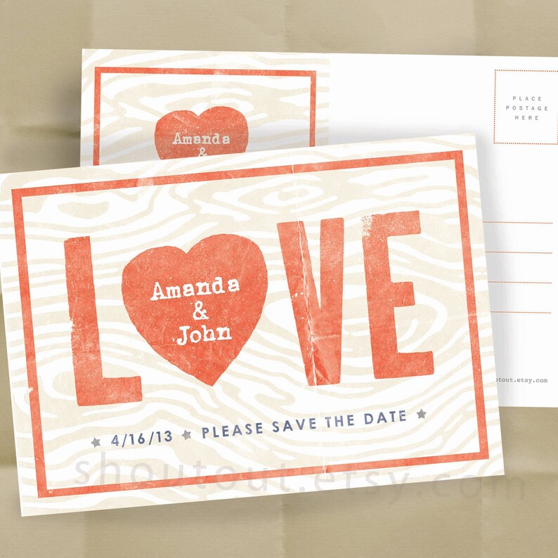 Custom LOVE Save the Date Invitations, Wedding Invitations, Personalized Rustic Boho Design, Engagement Party Invitation 75 Cards image 3