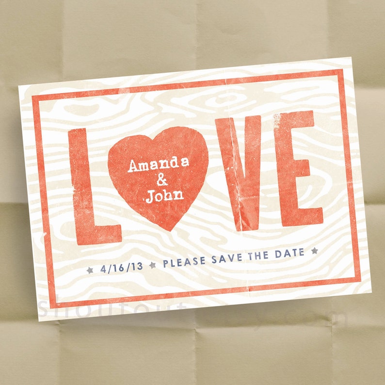 Custom LOVE Save the Date Invitations, Wedding Invitations, Personalized Rustic Boho Design, Engagement Party Invitation 75 Cards image 2