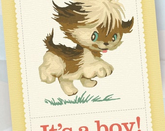 Personalized Birth Announcements - Vintage Puppy Dog Paint by Number - It's a boy! - 100 Announcements