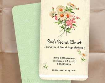 Personalized Business Card for Florist or Clothing Shop, Vintage Floral Fabric with Bouquet, Personalized Shop Cards - 100 Custom Cards