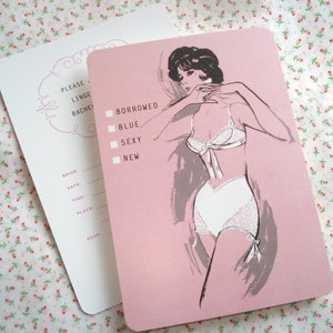 Lingerie Bridal Shower Invitation, Pretty in Pink, 1960s Vintage Fashion Illustration, Pin Up Style, Set of 25 image 2